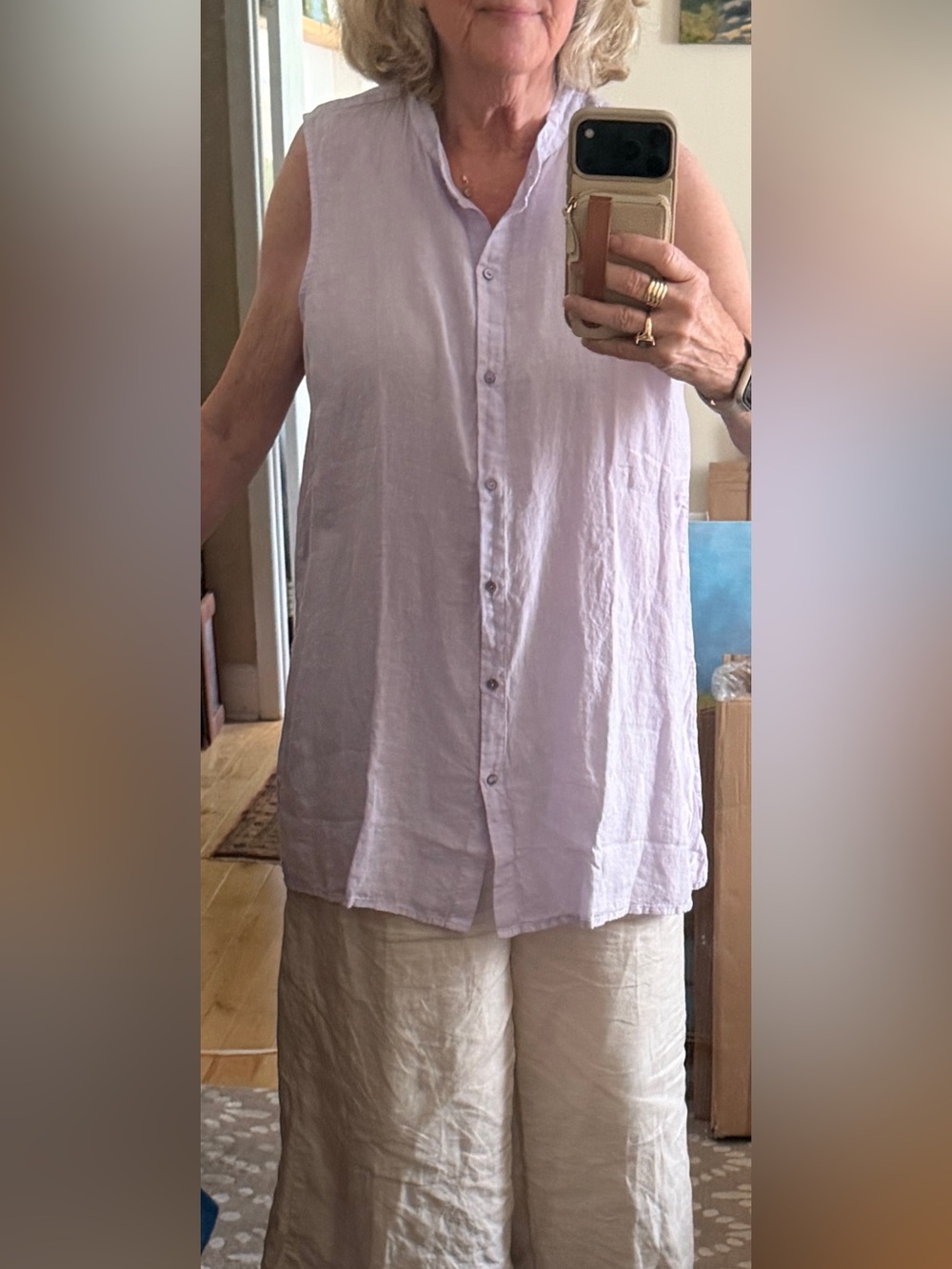 So lightweight and cool - Eileen Fisher Sleeveless Linen Top - Pale Lavender